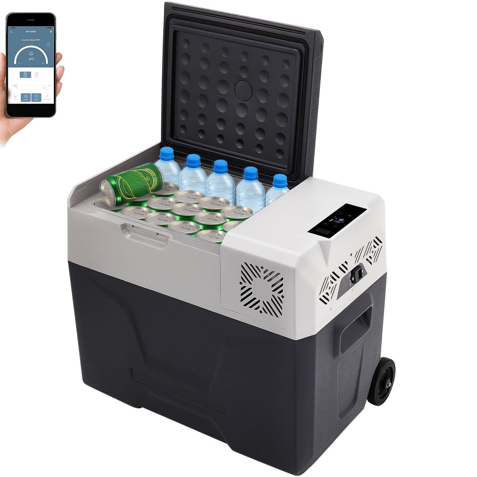 Frigorifero auto da 40 l, frigo a compressore, frigorifero da viaggio, mini frigo, frigorifero per auto e con collegamento di alimentazione, in acciaio inox [classe di efficienza energetica F]