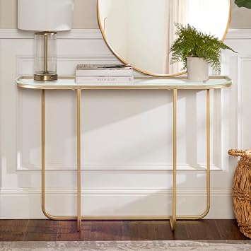 URBNLIVING Two-Tone Modern Decorative Console Entryway Telephone Narrow Table Sofa Table for Living Room, Hallway, Office Glass Top and Gold Legs, One Size