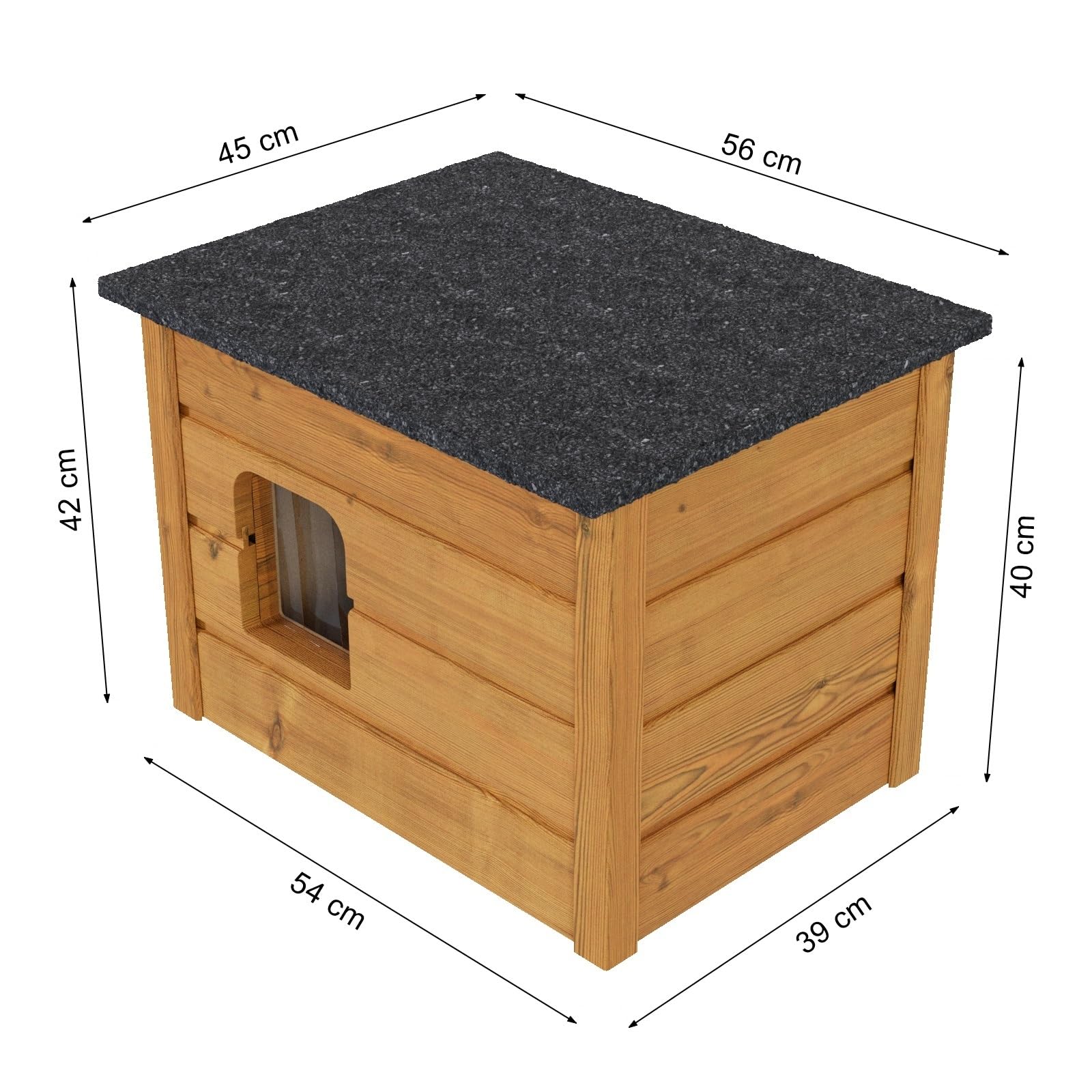 Niche pour chat 57 x 47 cm - Niche d'extérieur pour l'extérieur - Résistante à l'hiver - En bois isolée - Cachette de sécurité et confort - Marron