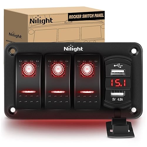 Miniatura 30 de Nilight Panel de interruptor basculante de 4 posiciones con cargador USB dual de 4.8 amperios, voltímetro, impermeable, 12 V, 24 V CC, calcomanías