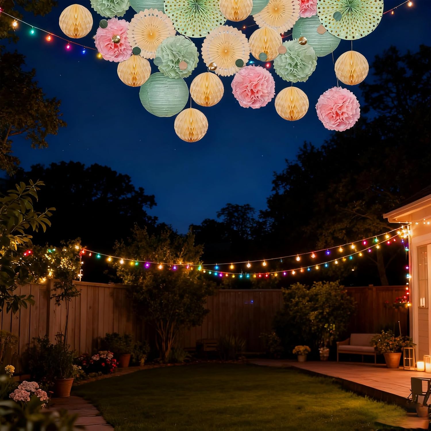 Avxzbef Sage Green and Pink Party Decorations Paper Fans Lanterns Paper Flower Balls Banners for Baby Shower Birthday Wedding Engagement Party - Image 5