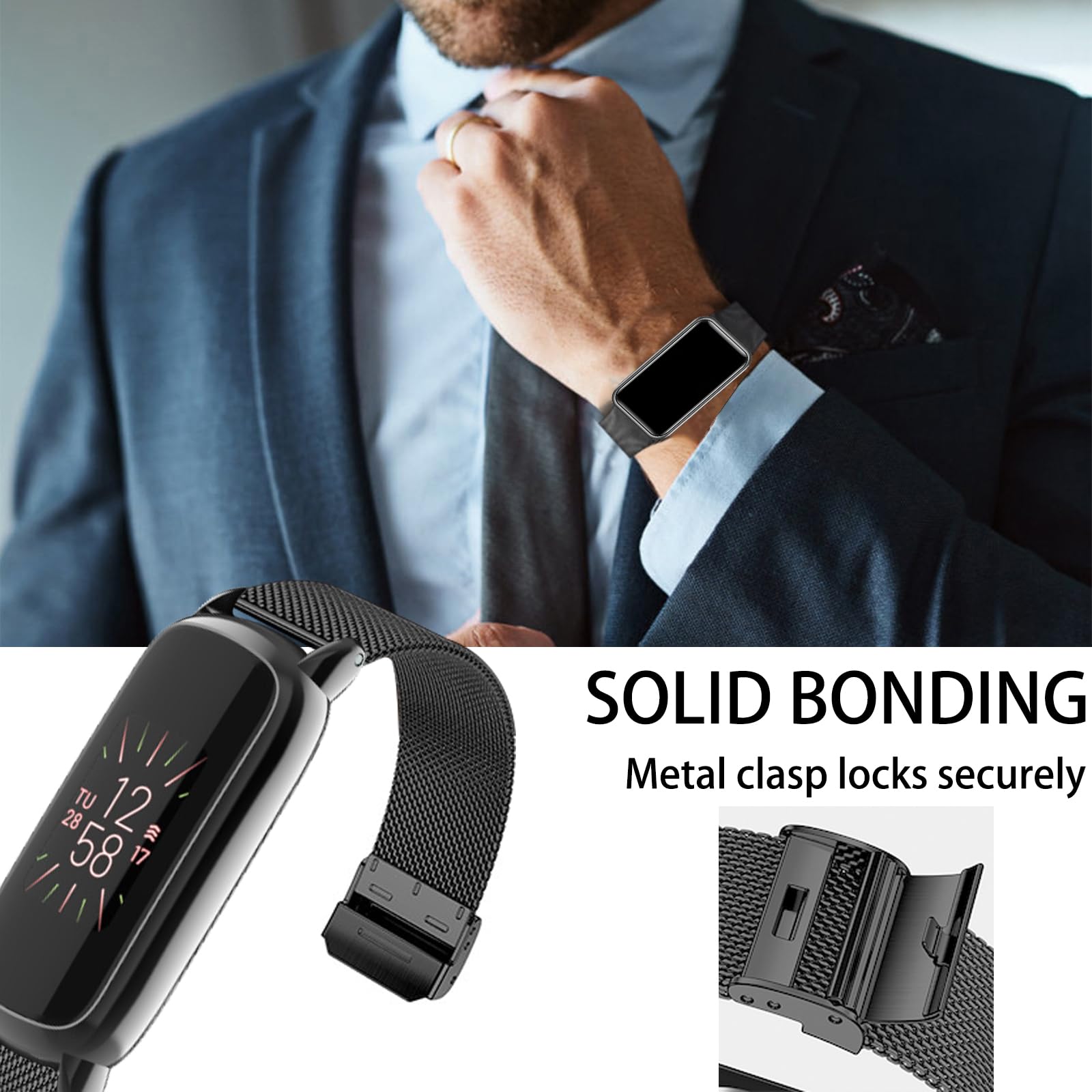 HAZARA Metall Armband Für Fitbit Inspire 3 | Edelstahl Mesh, Magnetisch, Silber, 20 Mm