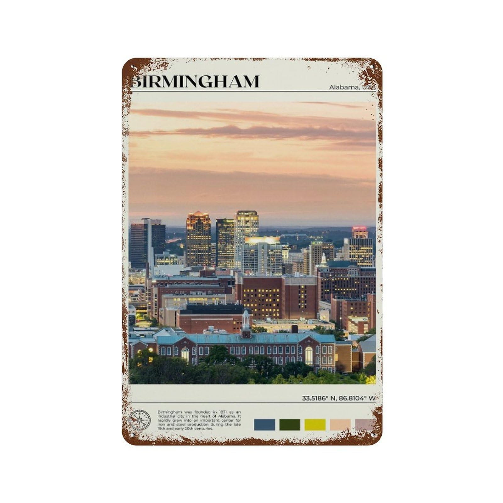 xiaoxiaoshen Real Photo Birmingham Alabama USA Wall Decor Art Metal Tin Poster Modern Home Decor Art Home Bar Shop Decorations Vintage Sign 30x20cm