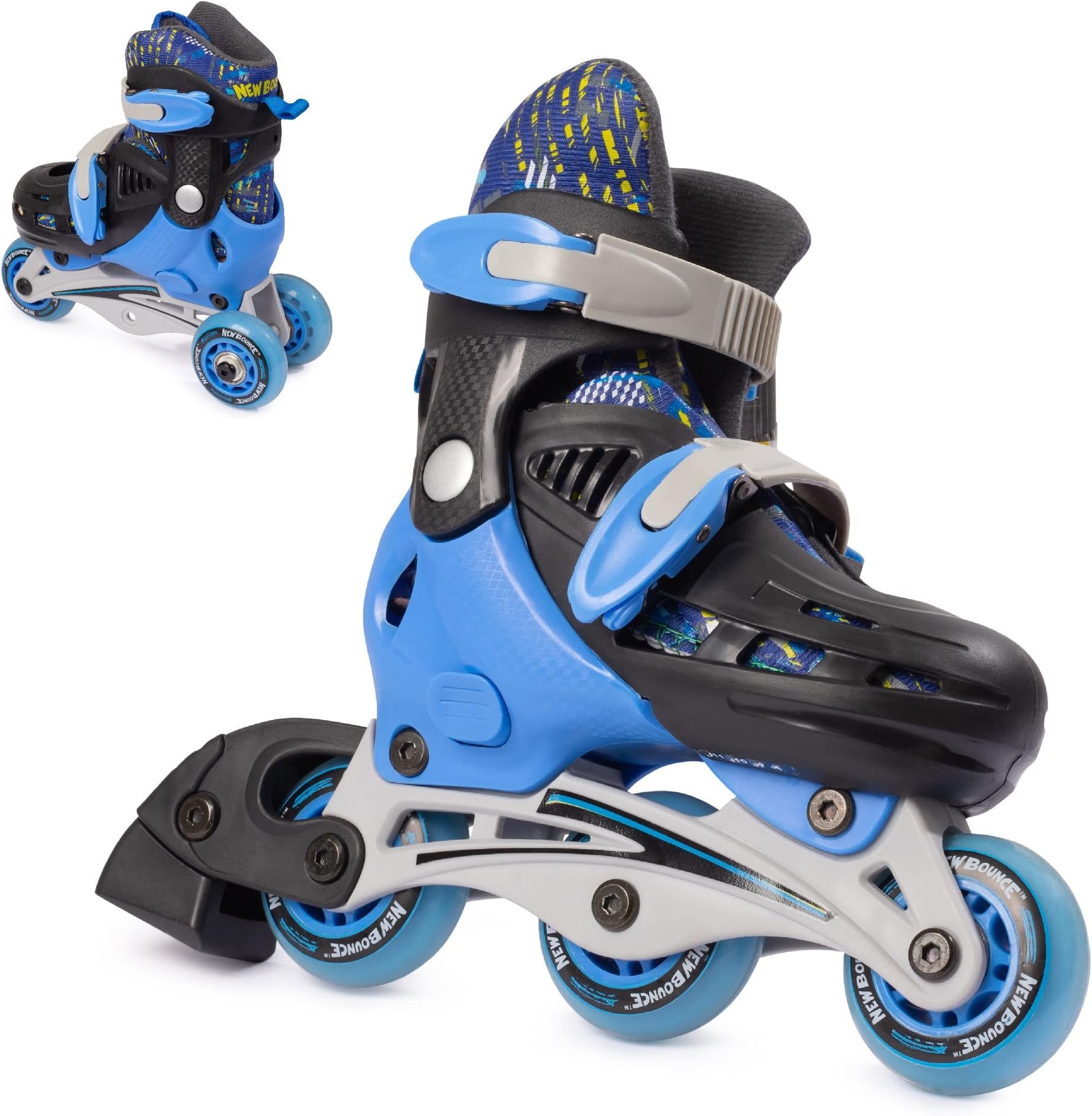 New-Bounce Adjustable Inline Skates for Kids - Rollerblades for Boys, Girls, Teens, and Young Adults Outdoor Roller Skates for Boys Ages 8-12 for Beginners & Advanced | Blue
