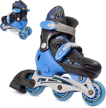 أحذية تزلج جديدة من Bounce Roller للأطفال الصغار - حجم الأحذية الاتحاد الأوروبي 28-31 ، US Kids Junior Size 8-11 ، 2-in-1 Roller Skates for Girls, يتحول من Tri-Wheel إلى Inline Skates - Rollerskates للمبتدئين