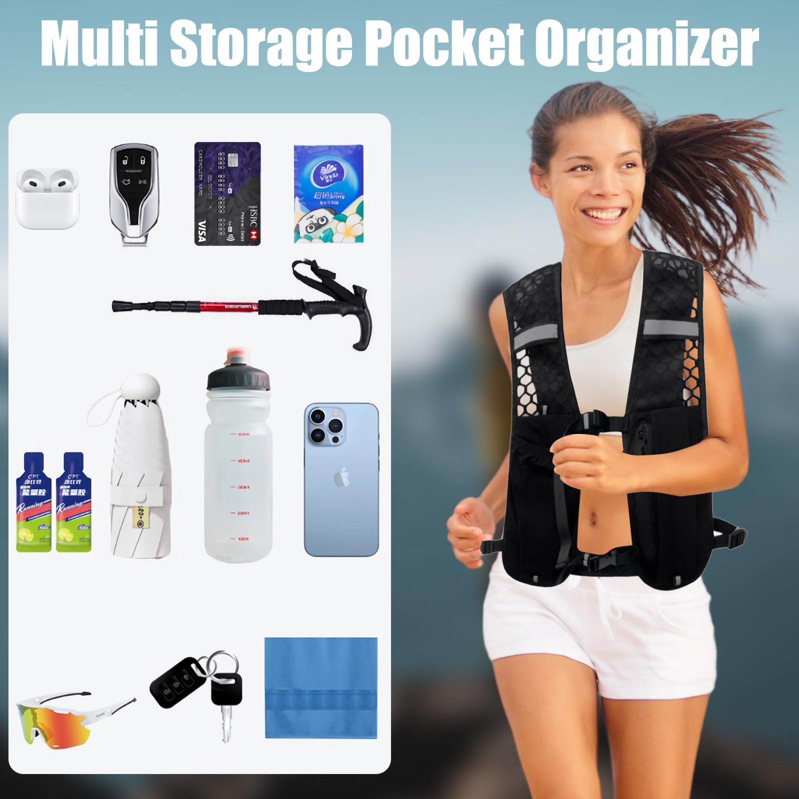 OBEST Chaleco Running Mujer Hombre, Chalecos Deportivos Ultraligeros, Chalecos Correr Reflectantes Ranspirable, Vest Multibolsillos Ajustable Mochilas Móvil para Correr Ciclismo Maratón Senderismo