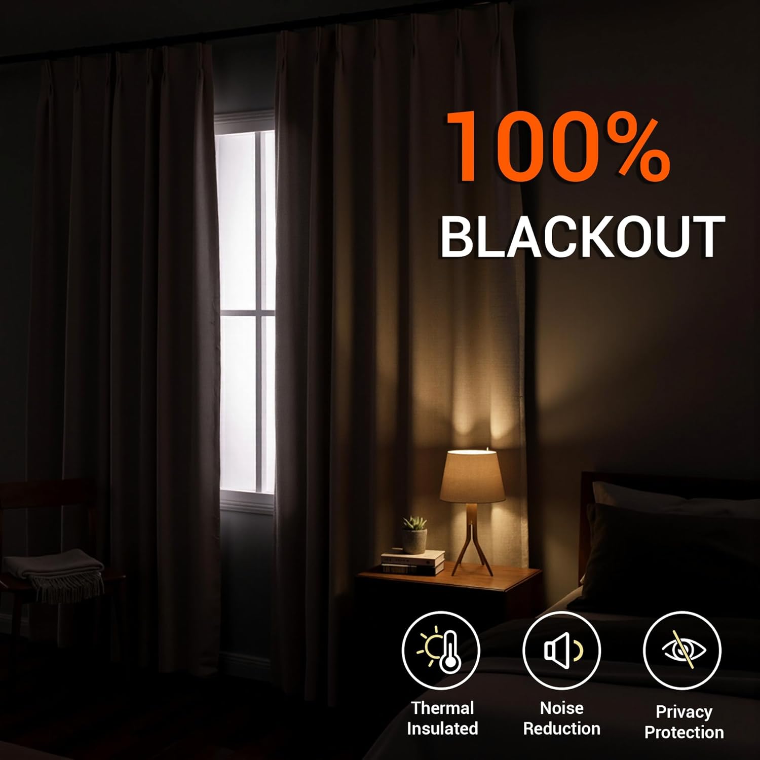 MYSKY HOME Linen Pinch Pleated Blackout Curtains 96 inches Long Linen 100% Room Darkening for Living Room Bedroom Thermal Insulated Light Block Window Drapes Width 40", 2 PCs