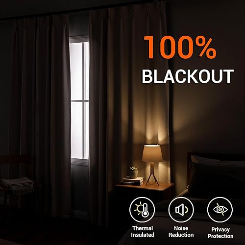 Miniatura 3 de MYSKY HOME Cortinas opacas plisadas de lino 100% para oscurecer la habitación para sala de estar o dormitorio, con aislamiento térmico, bloqueo de