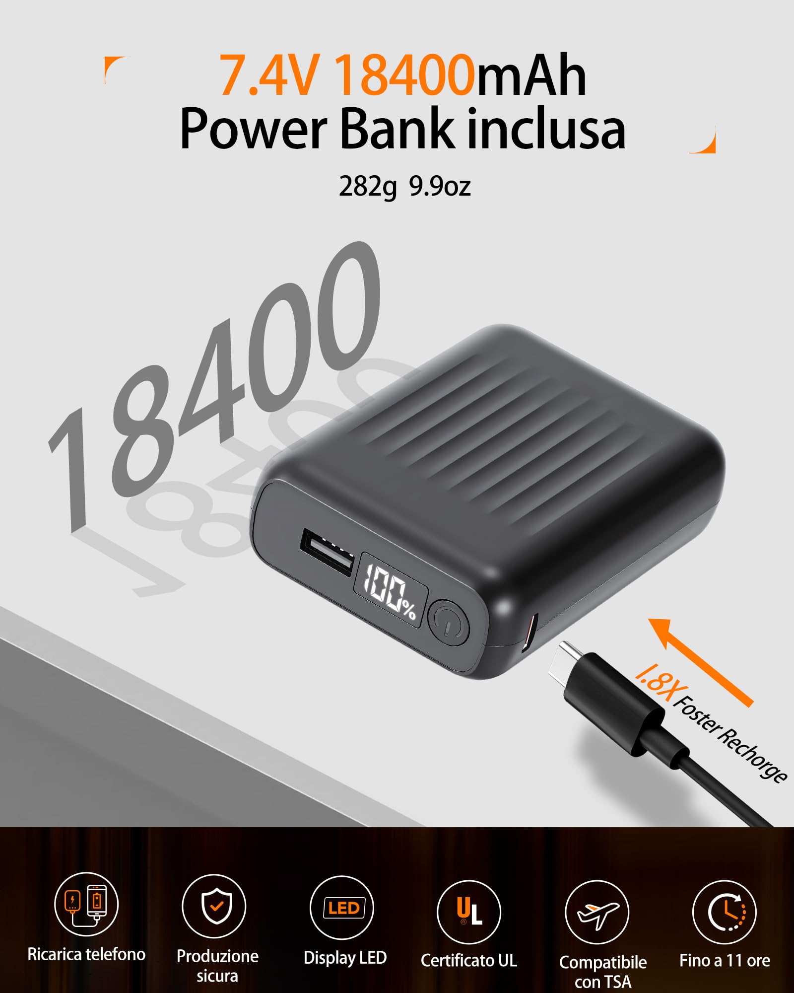 Gilet Riscaldato Uomo con Batteria 7.4V 18400mAh, 8 Zone Calde, Doppio Controllo, Gilet Elettrico Invernale Lavabile per Esterni