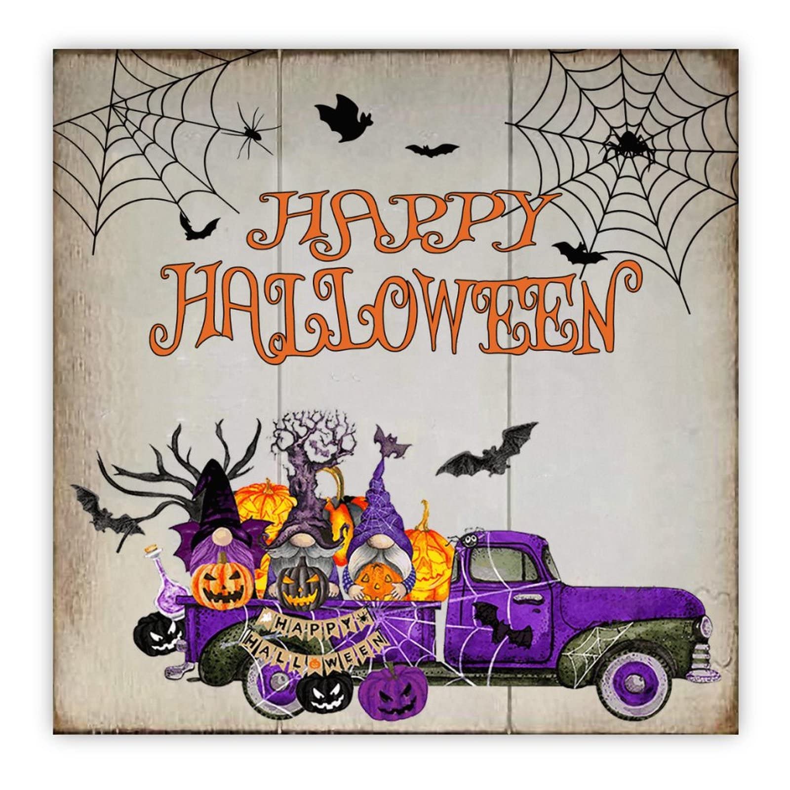 Plaque en bois Halloween citrouille violette panneau rustique mural ferme