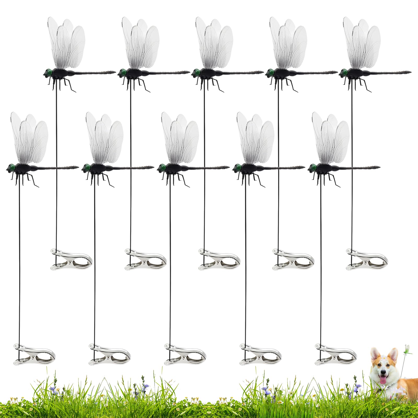 PYSUL 10 Pack Dragonfly Clip, 3D Realistic Fake Dragonflies, Dragonfly Garden Stakes, Humming Bird Stakes, Plastic Dragon Fly Clips, Dragonflies Garden Decor for Indoor Outdoor Decor