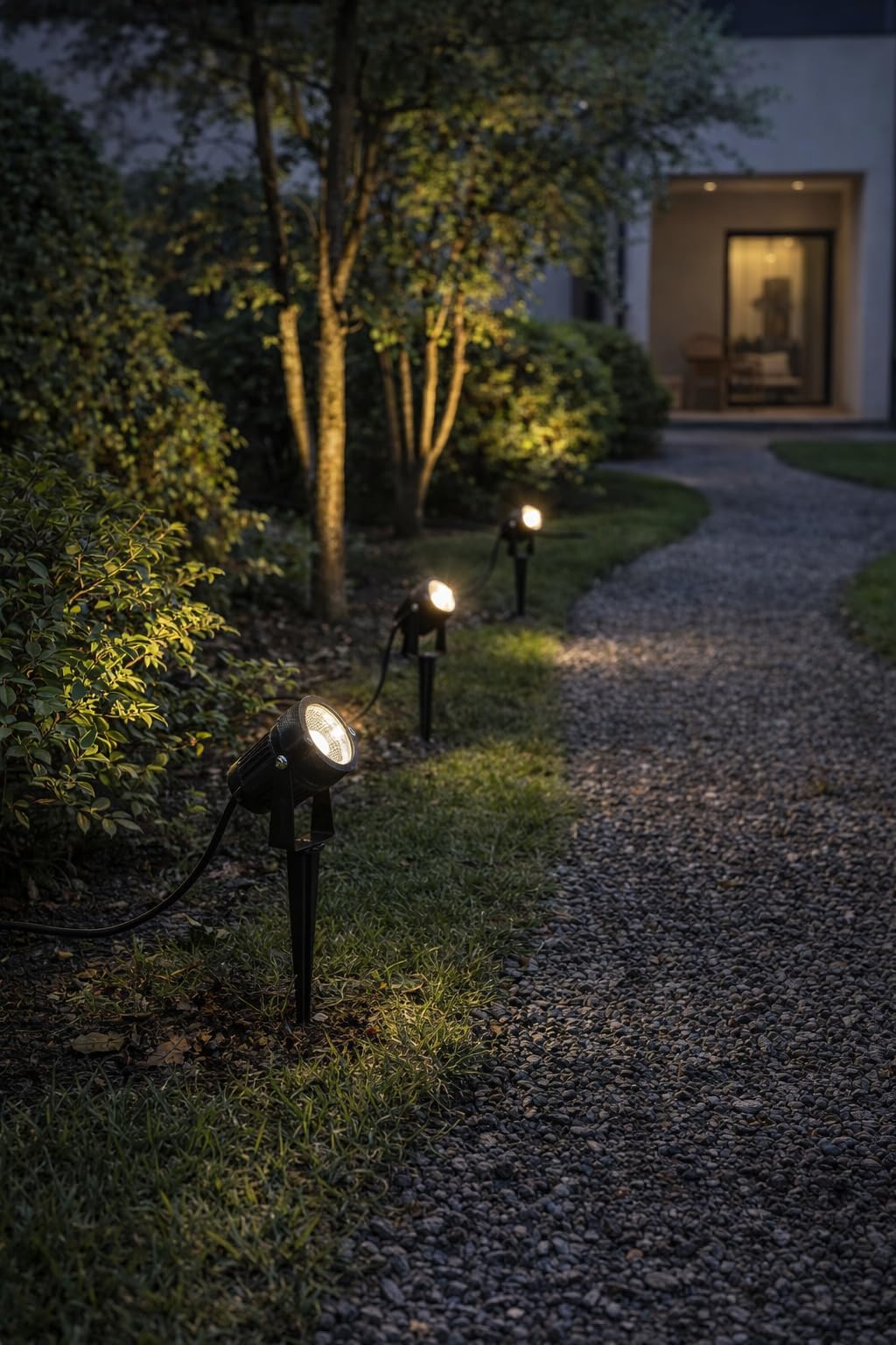 Kit 4 Faretti LED da Giardino con Picchetto 5W 3000K Luce Calda IP65 Spot Esterno per Piante Alberi Facciate in Alluminio e Vetro Fascio 60° (4, Luce Calda 3000K)