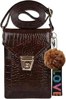 TYPIFY Women's Crocodile Pattern Mobile Pouch Sling Bag | Cute Bear Charm Crossbody Phone Case | Premium Wallet Bag with 2... Price In India