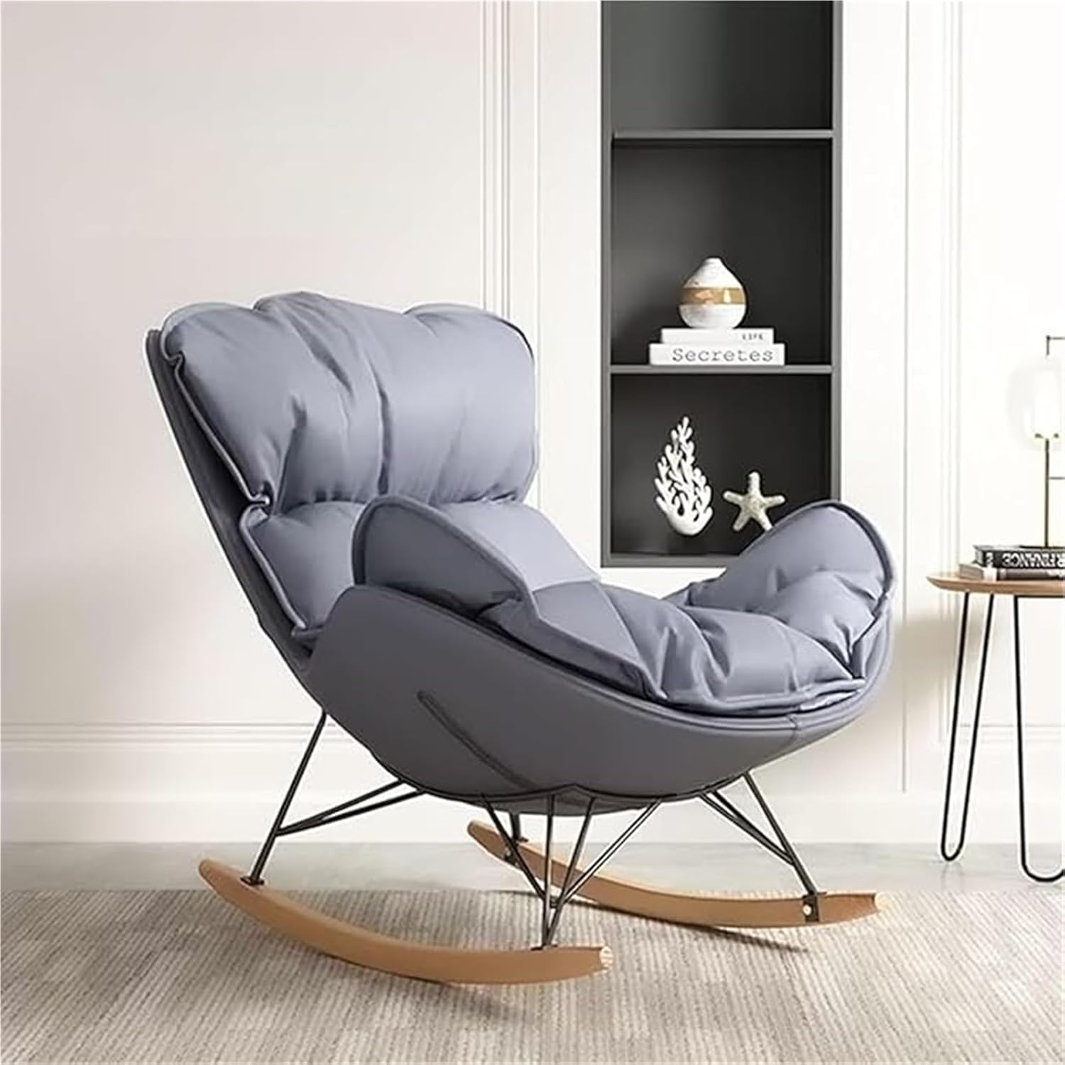 Patio Leisure Rocking Chairs，Rocking Chair Comfortable Rocking Chair,Padded Seat with High Backrest Armchair Comfy Side Chair for Living Room Bedroom Offices(Dark Gray)