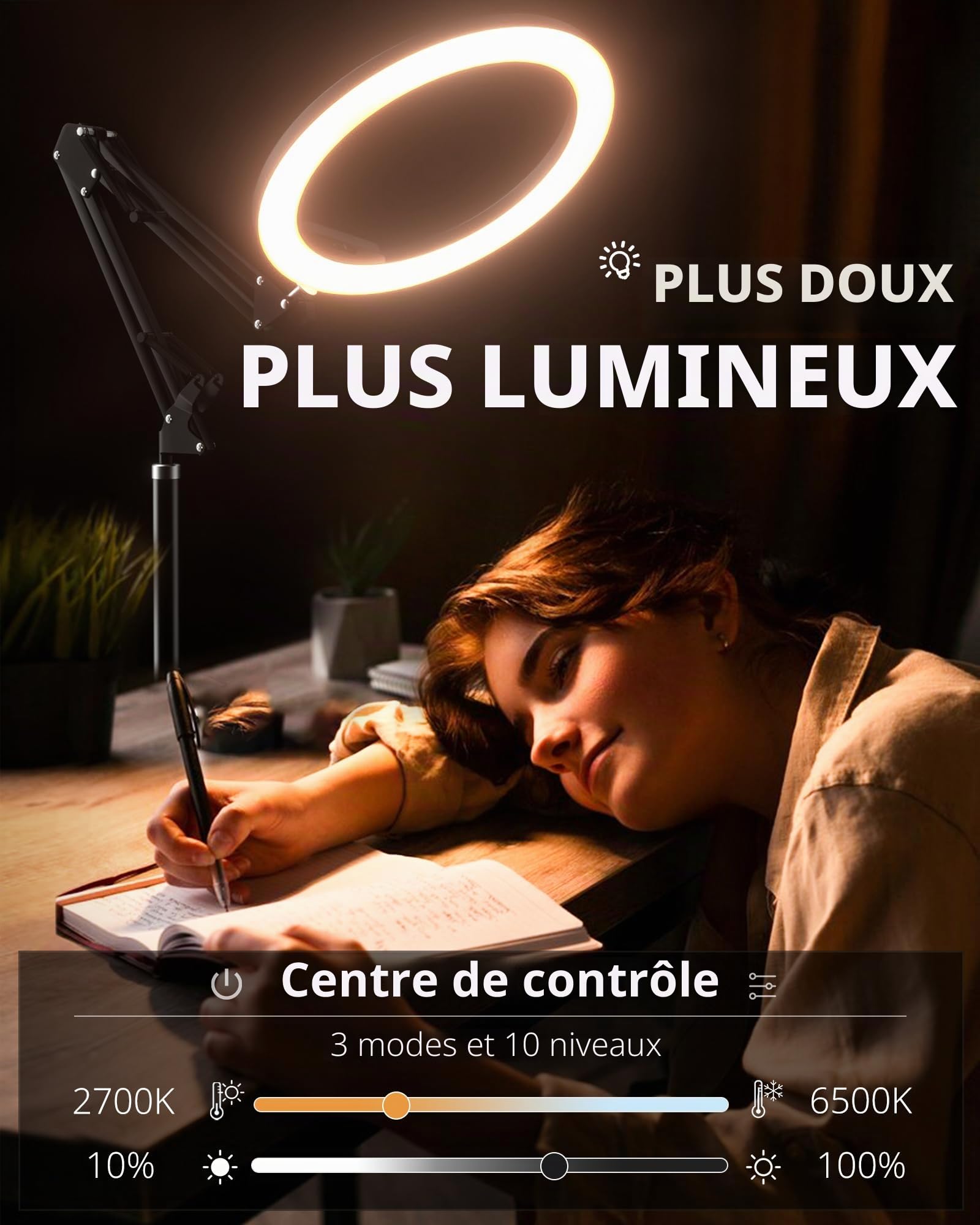UBeesize Anneau Lumineux avec trépied, Anneau Lumineux de 30,5 cm, Style poulie réglable, avec Support pour téléphone Portable et roulettes pour l'enregistrement vidéo, Le Streaming en Direct, la