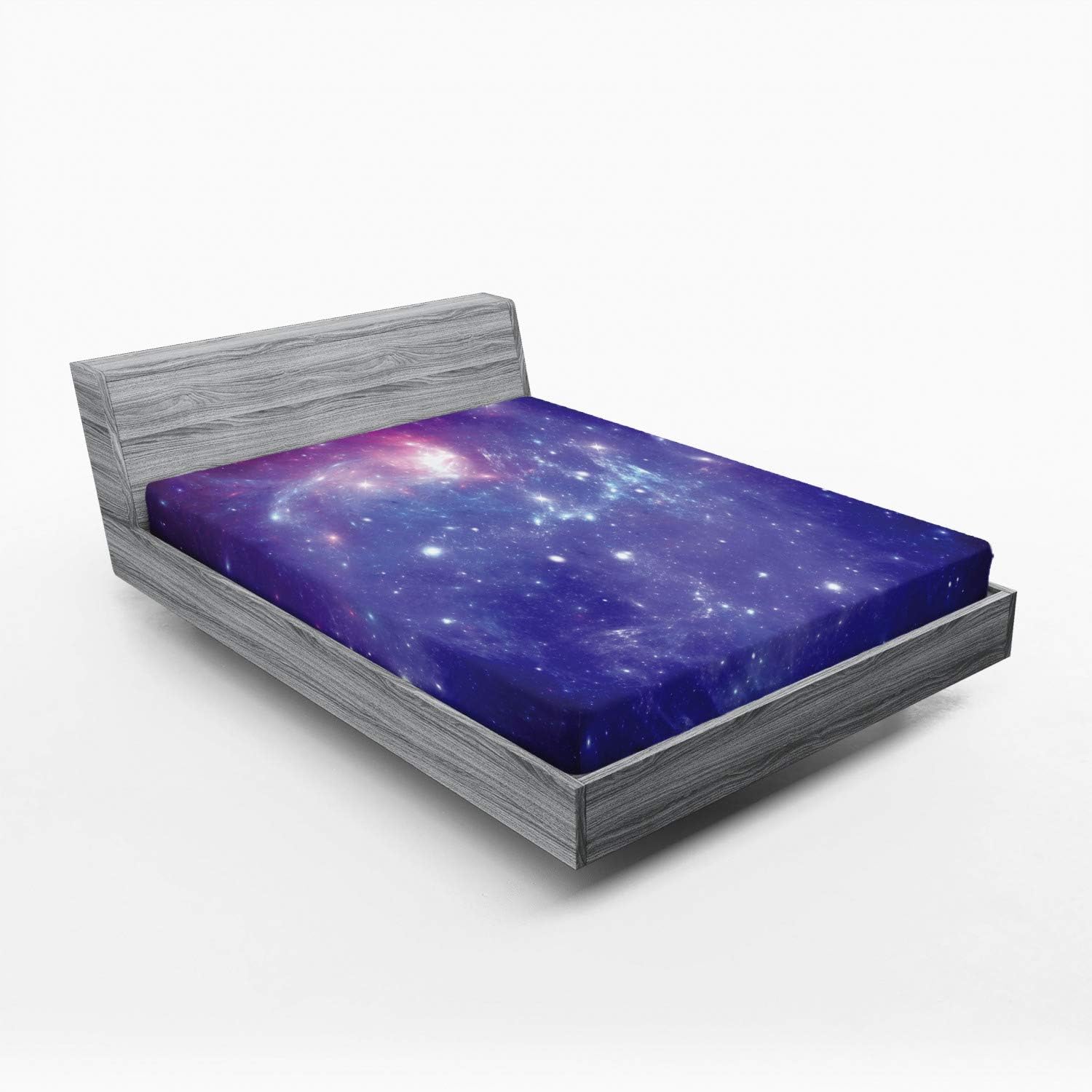 Ambesonne Outer Space Fitted Sheet, Nebula Gas Cloud Dust Spiral Expanse Planet Galaxy System Milky Way Inspired, Soft Decorative Fabric Bedding All-Round Elastic Pocket, Queen Size, Purple Navy