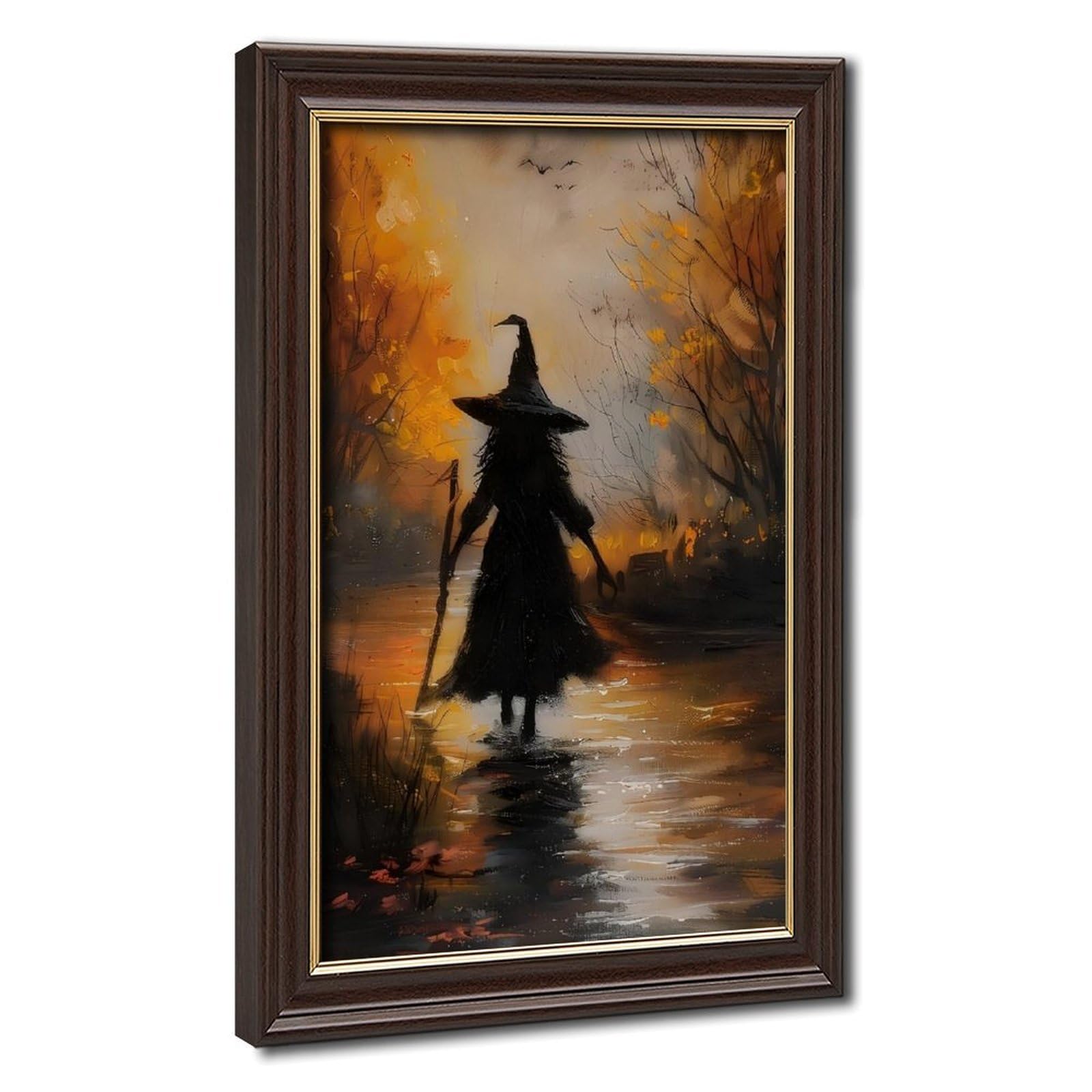 Bareronor Mokume Gane Frame-Style Vintage Witch In Forest Canvas Poster For Bedroom Decor Gift