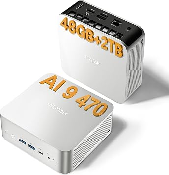 AI Mini PC, Latest AMD Ryzen AI 9 HX 470, 12C/24T Up 5.2GHz, Equipped with Crucial 48GB DDR5 2TB SSD, Radeon 890M, 8K Quad Display,USB4.0, Oculink eGPU, WiFi 7, BT 5.4,Gaming mini PC & 86TOPS AI