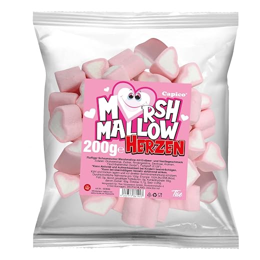 Capico Marshmallow Herzen (200g) Marshmallows mit Erdbeer- und Vanillegeschmack