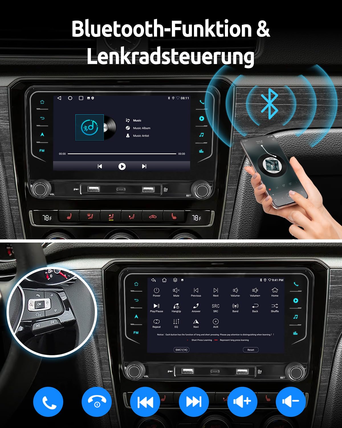 ESSGOO Android 15 4+64G Autoradio mit Wireless Carplay und Android Auto Für Volkswagen Golf 5 6 Plus Tiguan EOS Passat Polo, 7 Zoll Auto Radio Display mit Bluetooth, Mirror Link, AM, FM, SWC