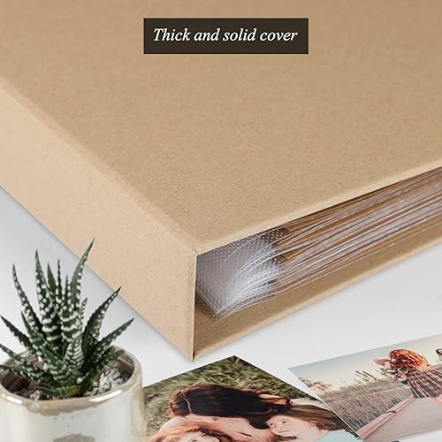 Miniatura 2 de Álbum de fotos de 10 x 10 pulgadas con 3 anillos para manualidades, con 30 fundas de plástico, 60 páginas y cubierta de papel kraft para bebés,