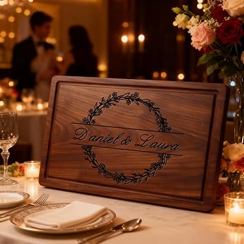 Personalized Sapele Cutting Board Custom Engraved Charcuterie Board, Unique Wedding Gift for Couples, Anniversary, Engagement, Housewarming or Birthday Present, Custom Name Kitchen Decor style 5