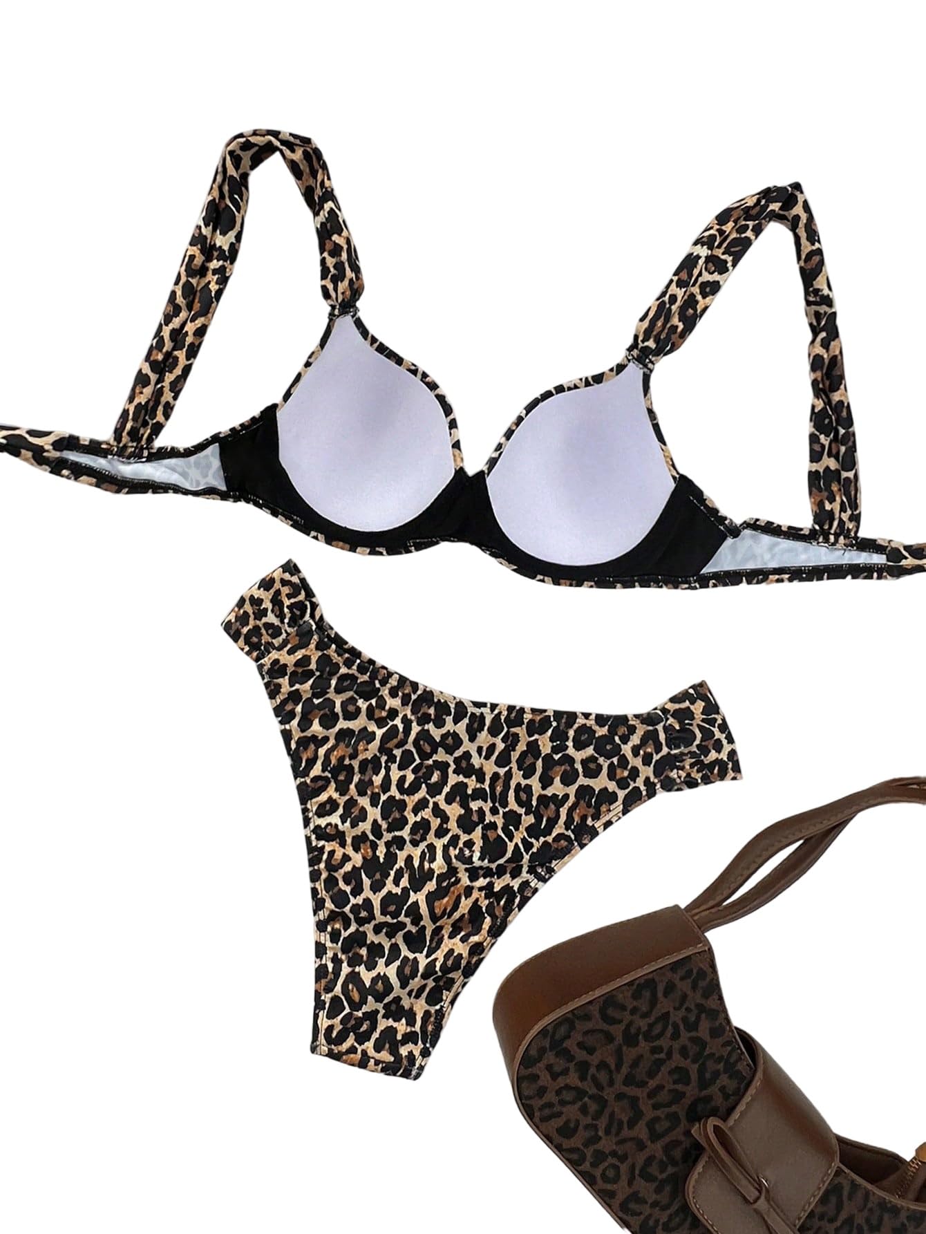 SweatyRocks Leo, bikini da donna, con push up, motivo leopardato, costume da bagno sexy, perizoma