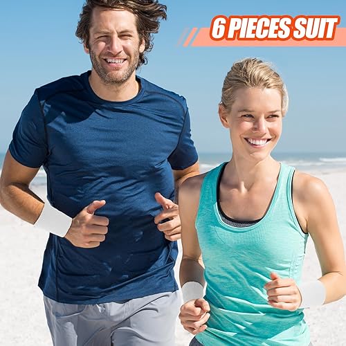 Miniatura 5 de Wettarn 6 muñequeras de 4 pulgadas, muñequeras de tenis y gimnasia para puños y deportes, de algodón, elásticas y gruesas, para tenis y fútbol