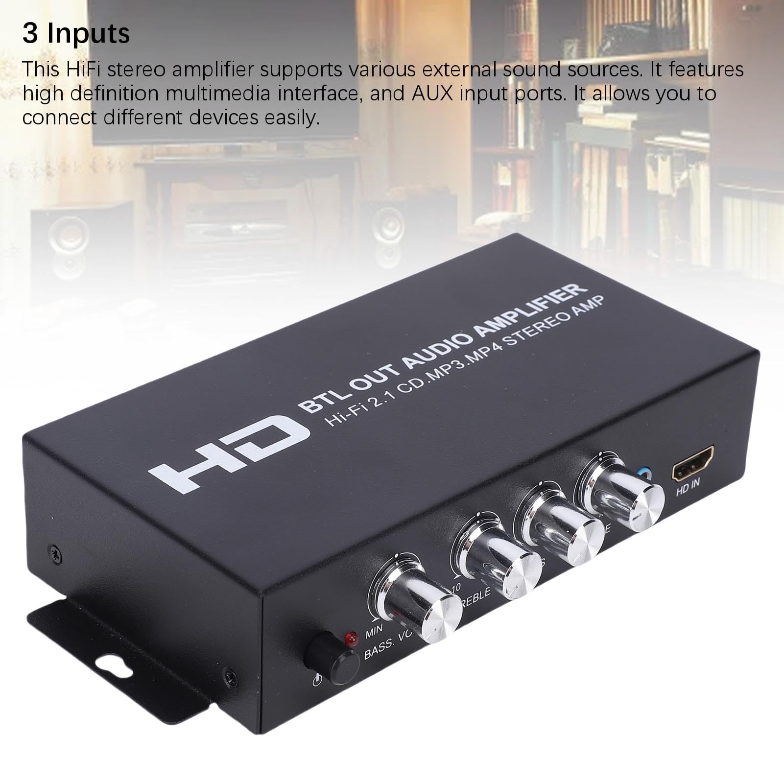 Amplificador Estéreo Bluetooth M045, Receptor de Sonido 2 Canales HiFi, Potencia 2x80W, Entrada HDMI y AUX, para Cine en Casa Karaoke Altavoces