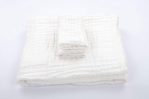 Miniatura 4 de Juego de toallas para bebé, 1 toalla de baño grande de muselina de algodón y 2 paños para bebé, toallas suaves y absorbentes para bebé niña o niño,