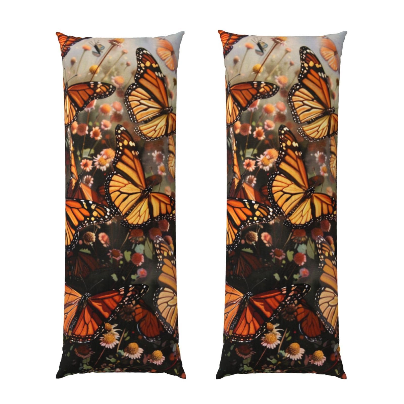 Body Pillow Cover 20x54 Inch, Monarch butterflies Print Long Lumbar Pillow Case with Zipper Long Body Pillowcase Decorative for Bed Sofa Bedroom