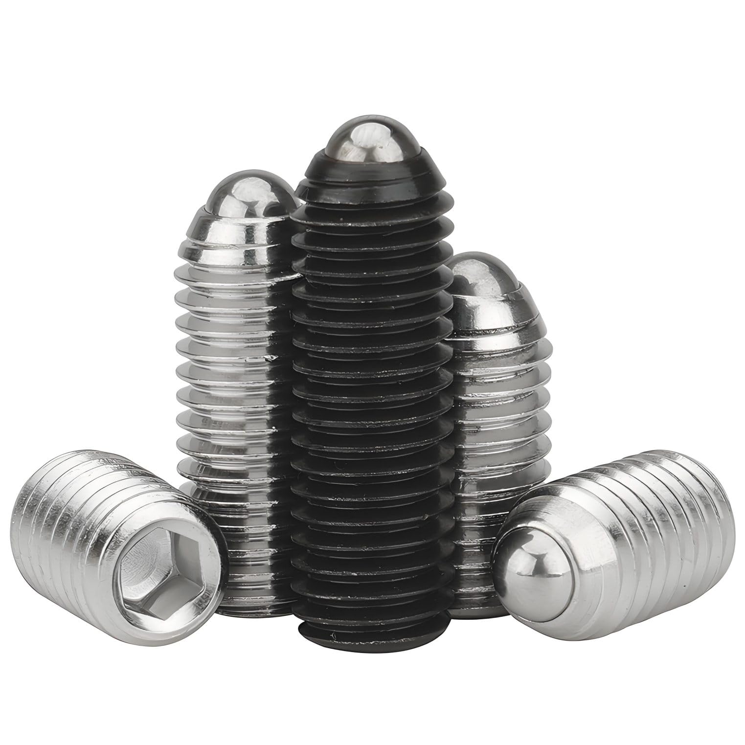 40pcs Émbolos internos hexagonales roscados con punta esférica y resorte en acero aleado,grado 12.9,Tornillos prisioneros de cabeza esférica (M6 x 30mm)