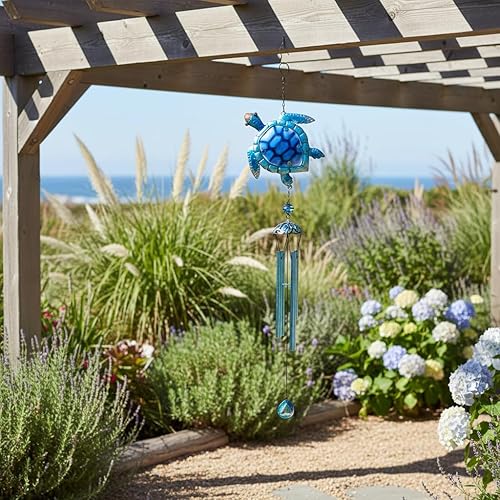 Miniatura 5 de Comfy Hour Ocean Voyage Collection - Campanilla de viento colgante de tortuga marina marina de 35 pulgadas, colección Metal Art