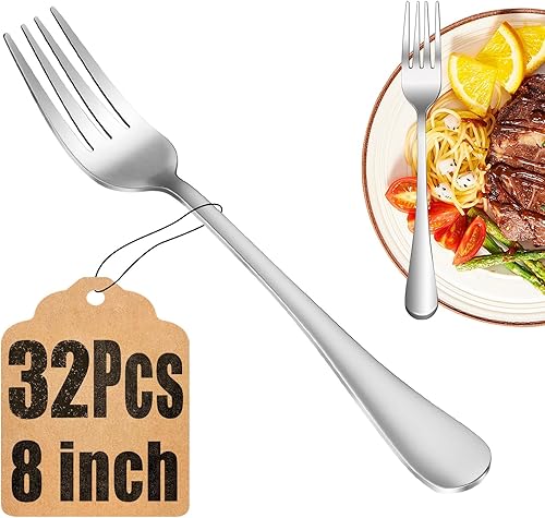 Juego de 32 tenedores para cena, tenedores de cubiertos de acero inoxidable de grado alimenticio, tenedores de platería, tenedor de cubiertos,
