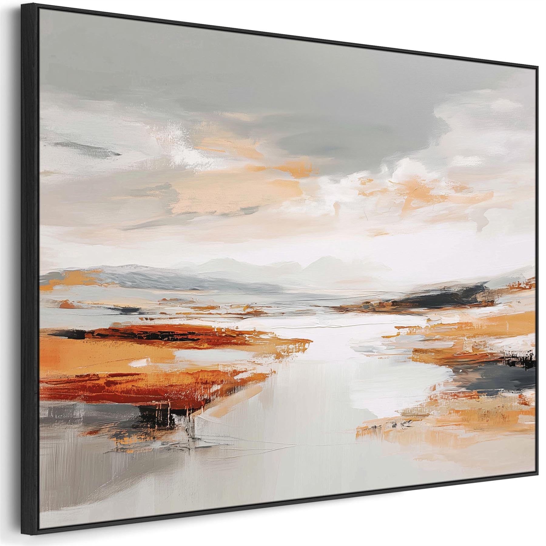 Wallfillers Abstract Rust Landscape - Framed Wall Art - Orange Grey (153cm x 97cm)