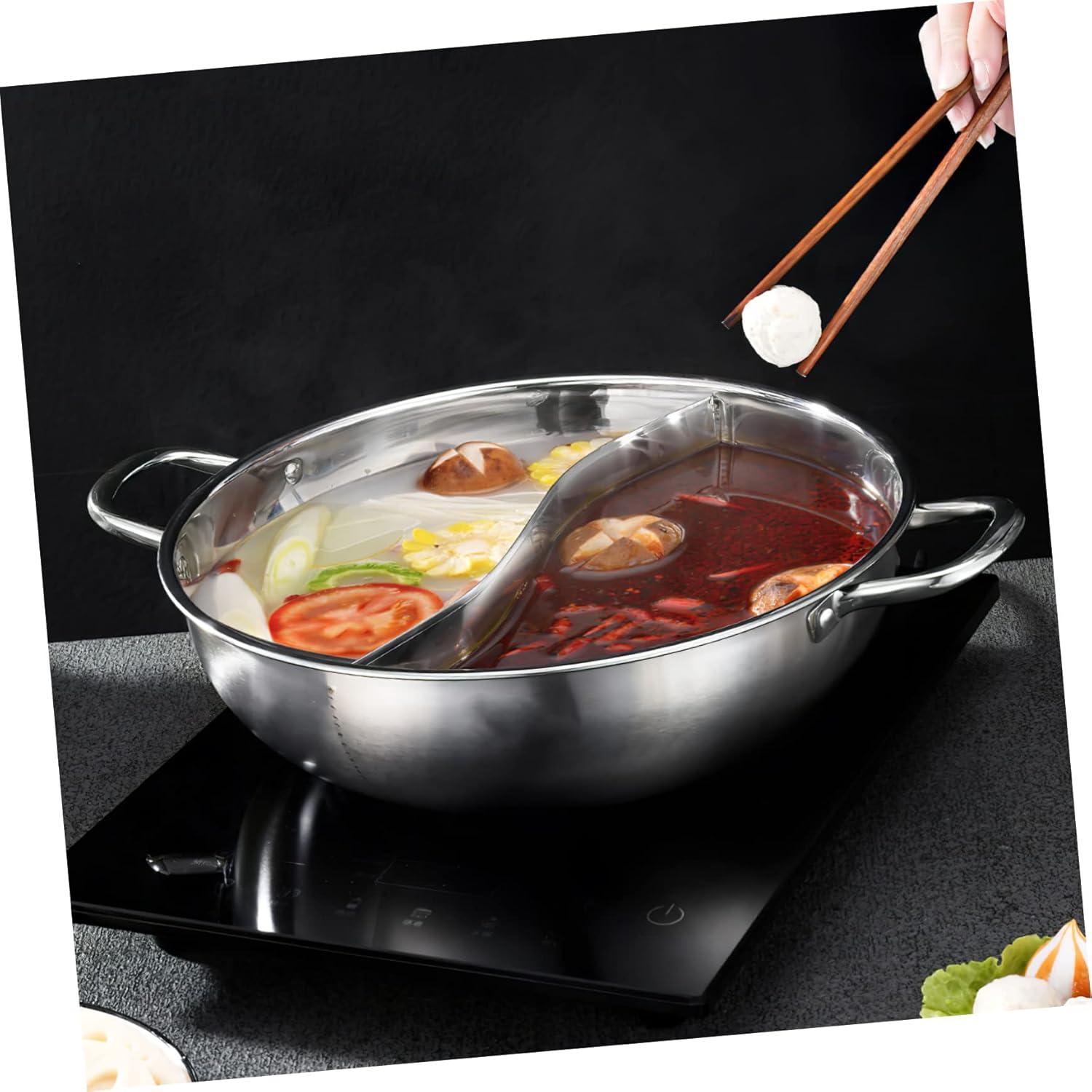 Alipis Stainless Steel Double-flavor Hot Pot Divided Hot Pot for Cooking Stainless Steel Smooth Interior for Gatherings and Family Meals
