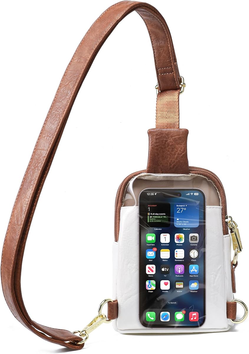 Bolso bandolera para teléfono con pantalla táctil, bolso bandolera pequeño para mujer | Ventana trasera con pantalla táctil para acceso al teléfono, ranuras para tarjetas RFID, hebilla antirrobo