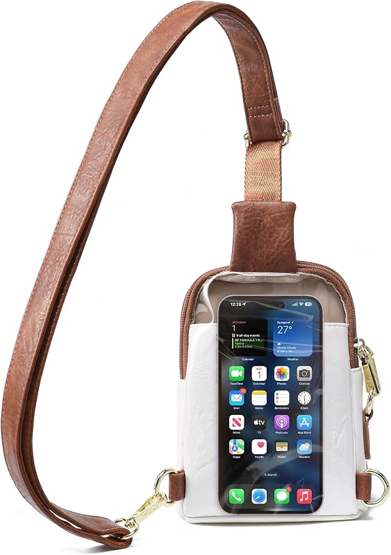 Bolso bandolera para teléfono con pantalla táctil, bolso bandolera pequeño para mujer | Ventana trasera con pantalla táctil para acceso al teléfono, ranuras para tarjetas RFID, hebilla antirrobo