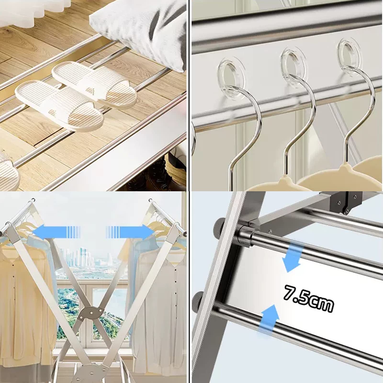 Tendedero plegable para ropa, Tendedero de aluminio, Tendedero plegable para interiores, Tendedero extensible para ropa, Tendedero que ahorra espacio, para ropa, toallas, ropa de cama, Tendedero pla