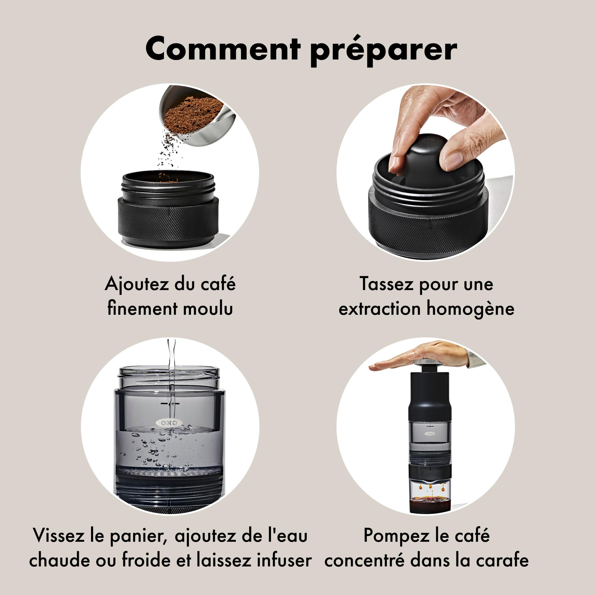 OXO Brew Rapid Cafetière – cafetière manuelle portable avec filtre intégré en acier inoxydable, intensité réglable, compacte et légère, sans besoin de dosettes ni filtres en papier