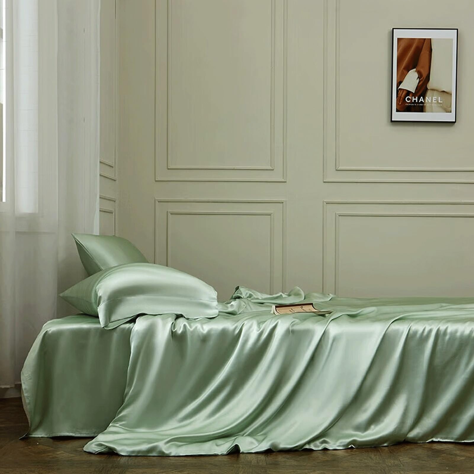 Lenzuolo Sopra Piano in Raso Singolo Matrimoniale 170x230cm 230x250cm 250x250cm in Seta Lavata Delicato Sulla Pelle Liscio Come la Seta(Fruit Green,230x250cm)