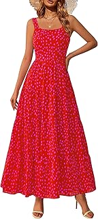 Women's Summer Floral Maxi Dress Sleeveless Smocked Ruffle Long Flowy Beach Vacation Boho Sundresses