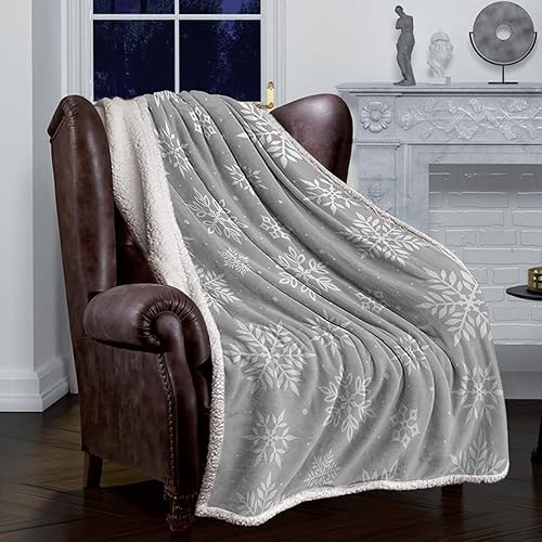 Miniatura 1 de Libaoge Manta Sherpa para cama, sofá, Navidad, copos de nieve, textura gris, manta de felpa reversible de forro polar, regalo para niños audultos,