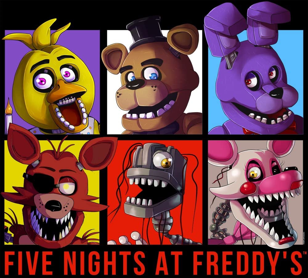 Five Nights at Freddy's Character Squares - Maglietta da ragazzo, colore: nero