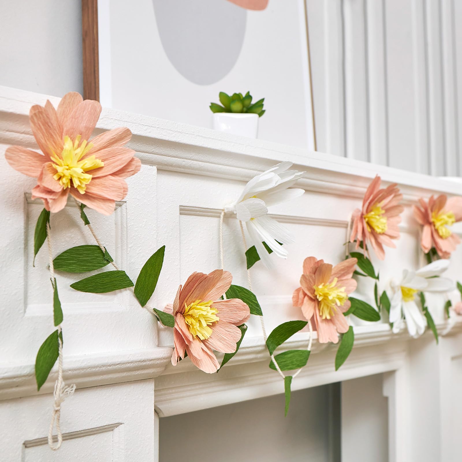 Papierblumengirlande, Papierblätter, Banner, Rebenblumen mit grünen Blättern, Krepp-Blumengirlande, Dekorationen für Wand, Jahrestag, Hochzeit, Geburtstag, Bogendekoration, Blumengirlande (2,5 m), 2