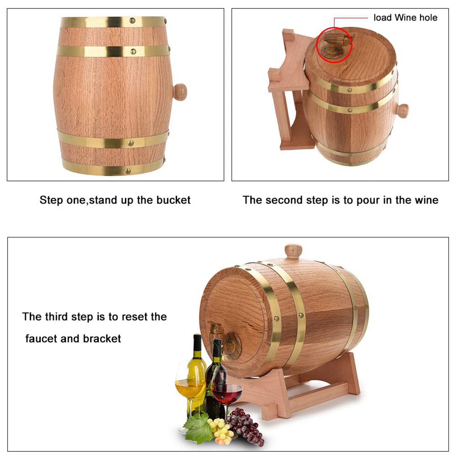 Dispenser per Botte di Whisky in Legno da 10 Litri, Botti D'acqua per Botte di Vino in Rovere a Tenuta Stagna con Supporto in Legno per Birra, Aceto di Vino, Tequila, Whisky