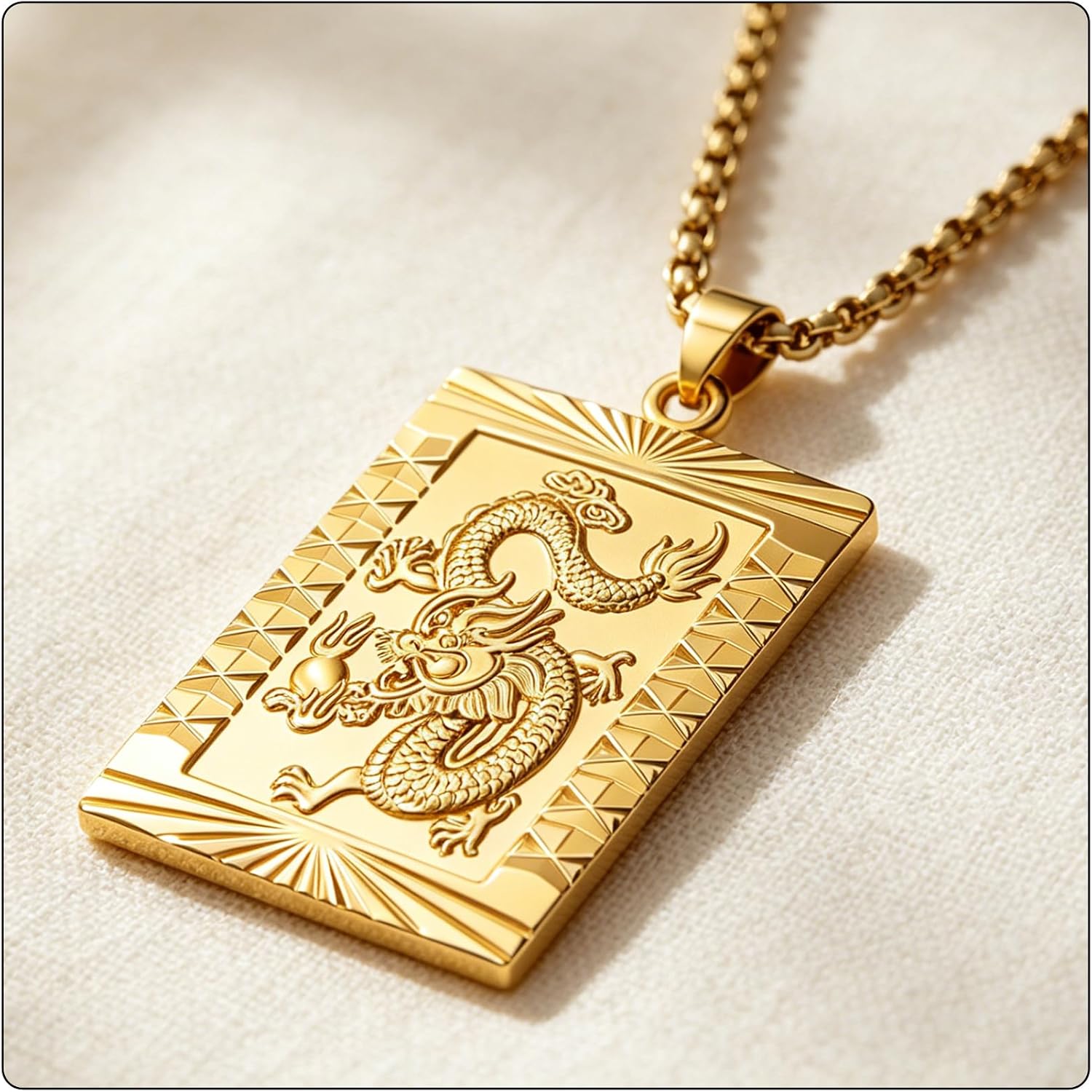 Fashion 18K Gold Plated Dragon Dog Tag Pendant Necklace,22" Box Chain