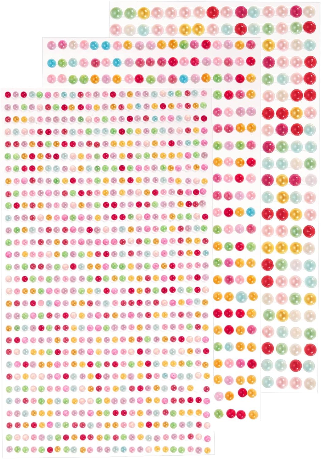MECCANIXITY 1532Pcs 3 Sheets Rhinestone Stickers 3/4/5 mm Self Adhesive Rhinestones Gems Glitter Stickers for DIY Decoration Craft, Multicolored Pearl