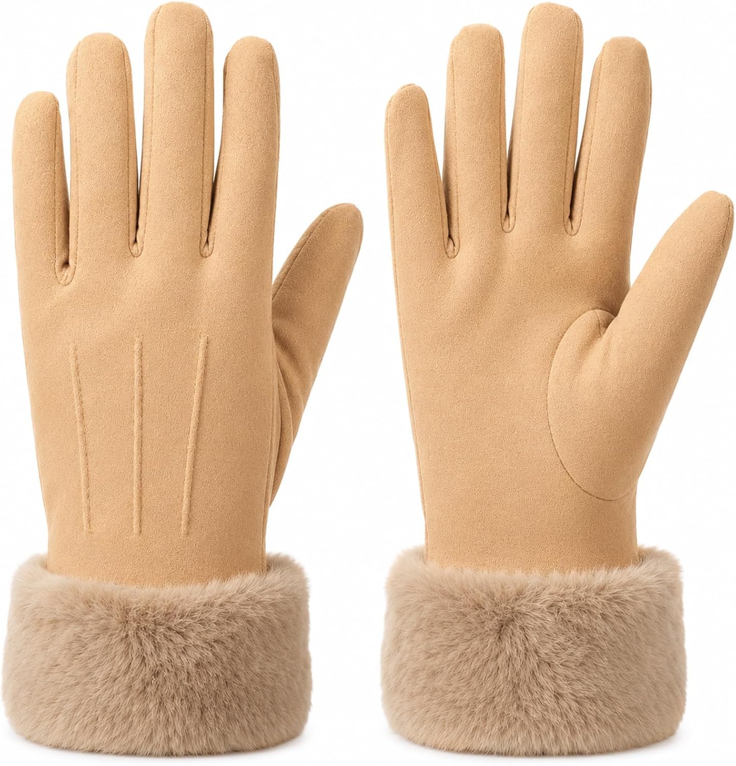 Women’s Suede Gloves with Faux Fur Trim – Extra Thick Fleece Lined Winter Gloves for Extreme Cold