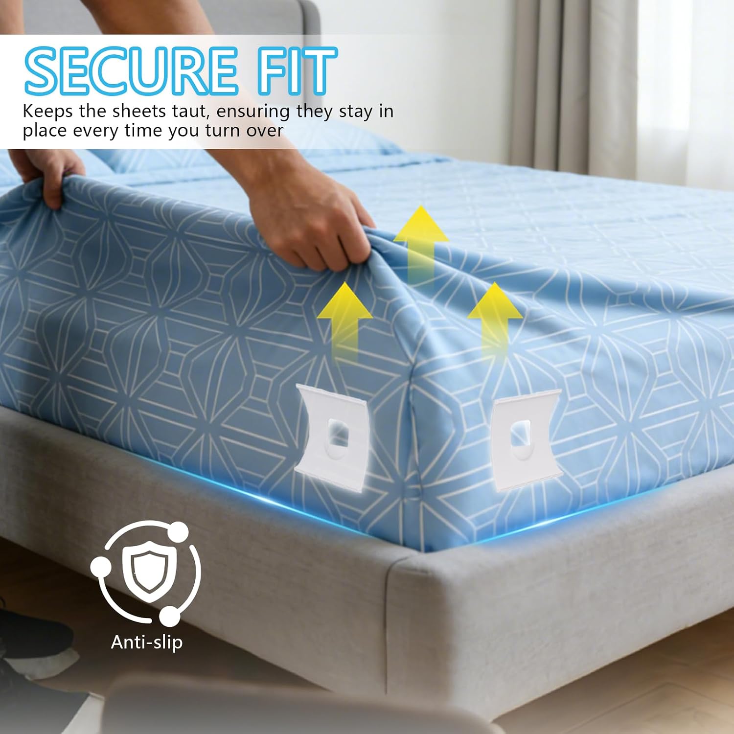 Sheet Holders: Made of high-Strength ABS Material, These Heavy-Duty, Rigid Sheet Clips Feature a Safety Latch to Keep Sheets taut and Smooth—Suitable for All Mattress Sizes (4-Pack)